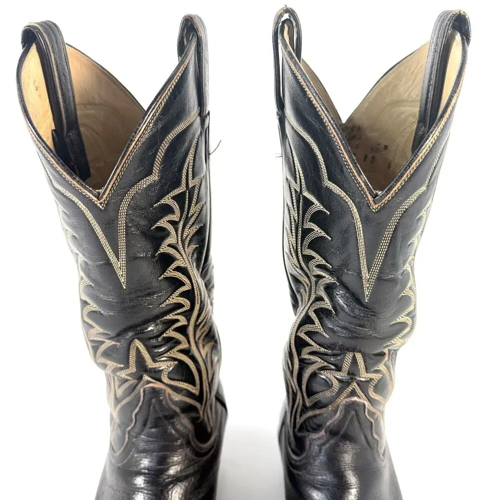 Tony Lama Black Leather Cowboy Western Boots Style B120 Mens Size 8 D Vibram
